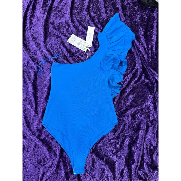Zara Tops - NWT Zara one ruffle shoulder blue bodysuit
